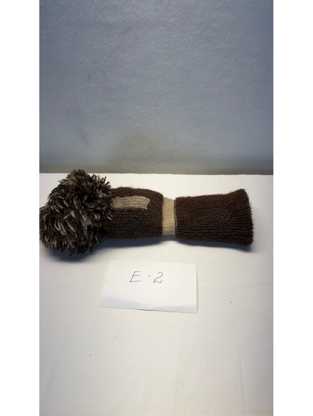 Vintage Knit Golf Club Head Cover Brown Pom-Pom Retro Style E-2